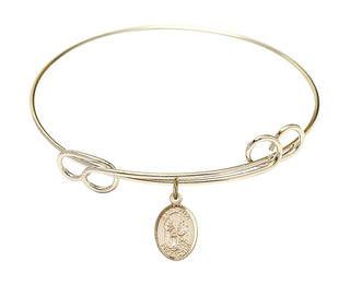 7 1/2 inch Round Double Loop Hamilton Gold Bangle Bracelet with a 14kt Gold Filled Saint Zita charm. Engraved Catholic Saint Jewelry