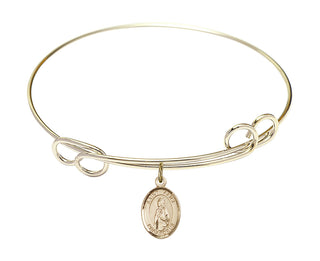 7 1/2 inch Round Double Loop Hamilton Gold Bangle Bracelet with a 14kt Gold Filled Saint Alice charm. Engraved Catholic Saint Jewelry
