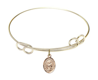 7 1/2 inch Round Double Loop Hamilton Gold Bangle Bracelet with a 14kt Gold Filled Saint Joseph of Arimathea charm. Engraved Catholic Saint Jewelry