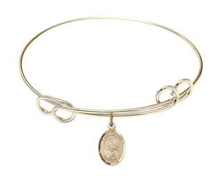 7 1/2 inch Round Double Loop Hamilton Gold Bangle Bracelet with a 14kt Gold Filled Saint Gianna Beretta Molla charm. Engraved Catholic Saint Jewelry