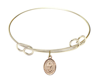 7 1/2 inch Round Double Loop Hamilton Gold Bangle Bracelet with a 14kt Gold Filled Saint Clement charm. Engraved Catholic Saint Jewelry