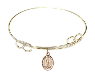 7 1/2 inch Round Double Loop Hamilton Gold Bangle Bracelet with a 14kt Gold Filled Saint Anselm of Canterbury charm. Engraved Catholic Saint Jewelry