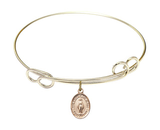 7 1/2 inch Round Double Loop Hamilton Gold Bangle Bracelet with a 14kt Gold Filled Virgin of the Globe charm. Engraved Catholic Saint Jewelry