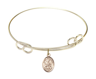 7 1/2 inch Round Double Loop Hamilton Gold Bangle Bracelet with a 14kt Gold Filled Saint Eustachius charm. Engraved Catholic Saint Jewelry