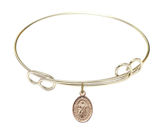 7 1/2 inch Round Double Loop Hamilton Gold Bangle Bracelet with a 14kt Gold Filled Divine Mercy charm.