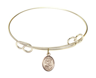 7 1/2 inch Round Double Loop Hamilton Gold Bangle Bracelet with a 14kt Gold Filled Saint Vitus charm. Engraved Catholic Saint Jewelry