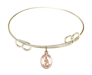 7 1/2 inch Round Double Loop Hamilton Gold Bangle Bracelet with a 14kt Gold Filled Saint Anne charm. Engraved Catholic Saint Jewelry
