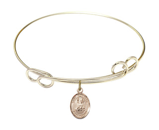 7 1/2 inch Round Double Loop Hamilton Gold Bangle Bracelet with a 14kt Gold Filled Saint Honorius of Amiens charm. Engraved Catholic Saint Jewelry