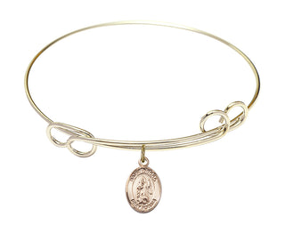 7 1/2 inch Round Double Loop Hamilton Gold Bangle Bracelet with a 14kt Gold Filled Saint Drogo charm. Engraved Catholic Saint Jewelry