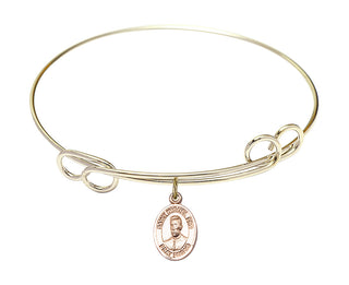 7 1/2 inch Round Double Loop Hamilton Gold Bangle Bracelet with a 14kt Gold Filled Blessed Miguel Pro charm. Engraved Catholic Saint Jewelry