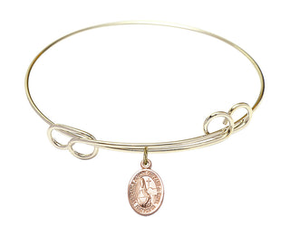 7 1/2 inch Round Double Loop Hamilton Gold Bangle Bracelet with a 14kt Gold Filled Saint Jeanne Chezard de Matel charm. Engraved Catholic Saint Jewelry