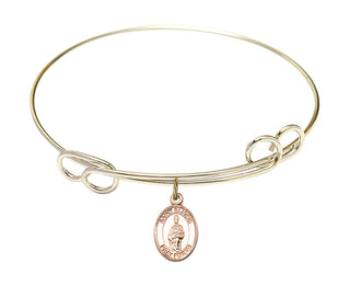 7 1/2 inch Round Double Loop Hamilton Gold Bangle Bracelet with a 14kt Gold Filled Saint Eligius charm. Engraved Catholic Saint Jewelry
