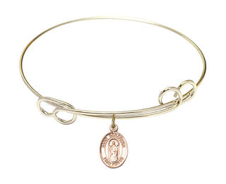 7 1/2 inch Round Double Loop Hamilton Gold Bangle Bracelet with a 14kt Gold Filled Saint Seraphina charm. Engraved Catholic Saint Jewelry