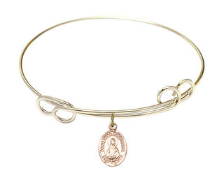 7 1/2 inch Round Double Loop Hamilton Gold Bangle Bracelet with a 14kt Gold Filled Saint Lydia Purpuraria charm. Engraved Catholic Saint Jewelry