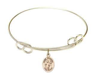 7 1/2 inch Round Double Loop Hamilton Gold Bangle Bracelet with a 14kt Gold Filled Saint Theodore Stratelates charm. Engraved Catholic Saint Jewelry