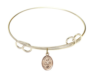 7 1/2 inch Round Double Loop Hamilton Gold Bangle Bracelet with a 14kt Gold Filled Saint Dismas charm. Engraved Catholic Saint Jewelry