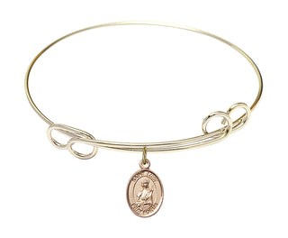 7 1/2 inch Round Double Loop Hamilton Gold Bangle Bracelet with a 14kt Gold Filled Saint Lucy charm. Engraved Catholic Saint Jewelry
