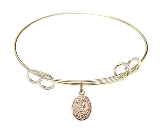 7 1/2 inch Round Double Loop Hamilton Gold Bangle Bracelet with a 14kt Gold Filled Miraculous charm.