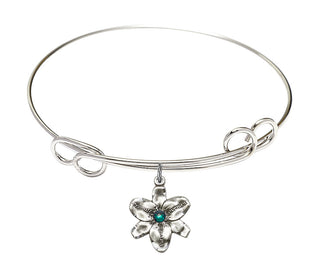 7 1/2 inch Round Double Loop Rhodium Bangle Bracelet with a Sterling Silver Chastity charm.