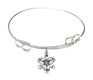 7 1/2 inch Round Double Loop Rhodium Bangle Bracelet with a Sterling Silver Chastity charm.