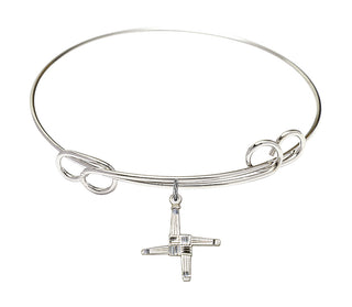 7 1/2 inch Round Double Loop Rhodium Bangle Bracelet with a Sterling Silver Saint Brigid Cross charm.