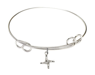 7 1/2 inch Round Double Loop Rhodium Bangle Bracelet with a Sterling Silver Saint Brigid Cross charm.