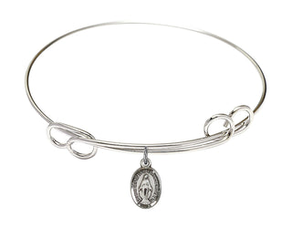 7 1/2 inch Round Double Loop Rhodium Bangle Bracelet with a Sterling Silver Miraculous charm.