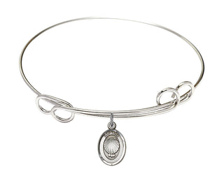 7 1/2 inch Round Double Loop Rhodium Bangle Bracelet with a Sterling Silver Baptism charm.