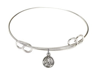 7 1/2 inch Round Double Loop Rhodium Bangle Bracelet with a Sterling Silver Guardian Angel charm.