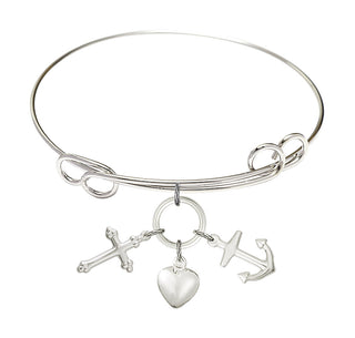 7 1/2 inch Round Double Loop Rhodium Bangle Bracelet with a Sterling Silver Cross Charm charm.