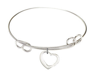 7 1/2 inch Round Double Loop Rhodium Bangle Bracelet with a Sterling Silver Heart charm.