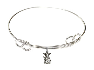 7 1/2 inch Round Double Loop Rhodium Bangle Bracelet with a Sterling Silver Littlest Angel charm.