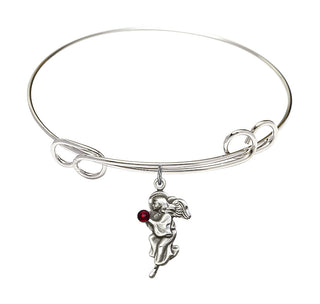 7 1/2 inch Round Double Loop Rhodium Bangle Bracelet with a Sterling Silver Guardian Angel charm.