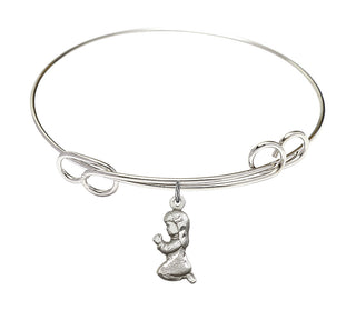 7 1/2 inch Round Double Loop Rhodium Bangle Bracelet with a Sterling Silver Praying Girl charm.