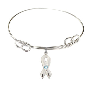 7 1/2 inch Round Double Loop Rhodium Bangle Bracelet with a Sterling Silver Loop Cross charm.