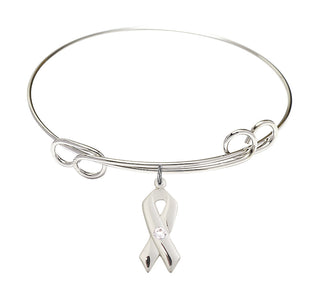 7 1/2 inch Round Double Loop Rhodium Bangle Bracelet with a Sterling Silver Loop Cross charm.