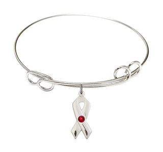 7 1/2 inch Round Double Loop Rhodium Bangle Bracelet with a Sterling Silver Loop Cross charm.