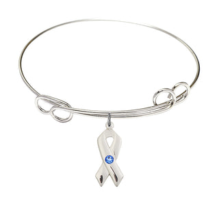 7 1/2 inch Round Double Loop Rhodium Bangle Bracelet with a Sterling Silver Loop Cross charm.