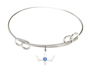 7 1/2 inch Round Double Loop Rhodium Bangle Bracelet with a Sterling Silver Holy Spirit charm.