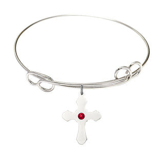 7 1/2 inch Round Double Loop Rhodium Bangle Bracelet with a Sterling Silver Cross charm.