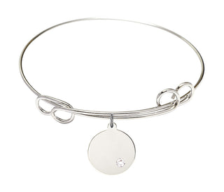 7 1/2 inch Round Double Loop Rhodium Bangle Bracelet with a Sterling Silver Plain Disc charm.