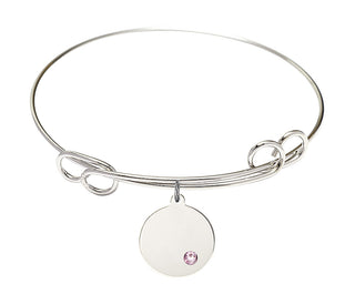 7 1/2 inch Round Double Loop Rhodium Bangle Bracelet with a Sterling Silver Plain Disc charm.