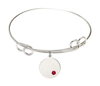 7 1/2 inch Round Double Loop Rhodium Bangle Bracelet with a Sterling Silver Plain Disc charm.