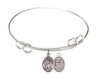 7 1/2 inch Round Double Loop Rhodium Bangle Bracelet with a Sterling Silver Saint Christopher / Air Force charm.