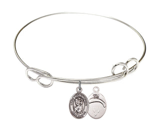 7 1/2 inch Round Double Loop Rhodium Bangle Bracelet with a Sterling Silver Saint Christopher/Paratroopers charm.