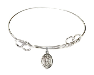 7 1/2 inch Round Double Loop Rhodium Bangle Bracelet with a Sterling Silver Saint Lazarus charm. Engraved Catholic Saint Jewelry