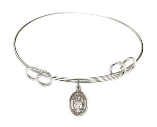 7 1/2 inch Round Double Loop Rhodium Bangle Bracelet with a Sterling Silver Saint Kilian charm. Engraved Catholic Saint Jewelry