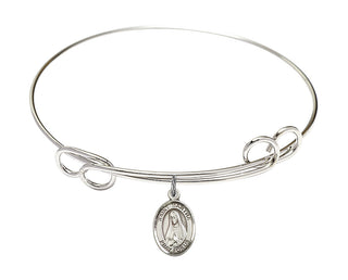 7 1/2 inch Round Double Loop Rhodium Bangle Bracelet with a Sterling Silver Saint Martha charm. Engraved Catholic Saint Jewelry