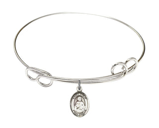 7 1/2 inch Round Double Loop Rhodium Bangle Bracelet with a Sterling Silver Saint Philip the Apostle charm. Engraved Catholic Saint Jewelry