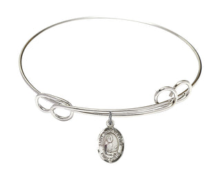 7 1/2 inch Round Double Loop Rhodium Bangle Bracelet with a Sterling Silver Saint Bonaventure charm. Engraved Catholic Saint Jewelry